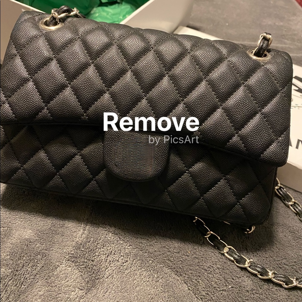 Black Flap Chain Bag with Silver Hardware